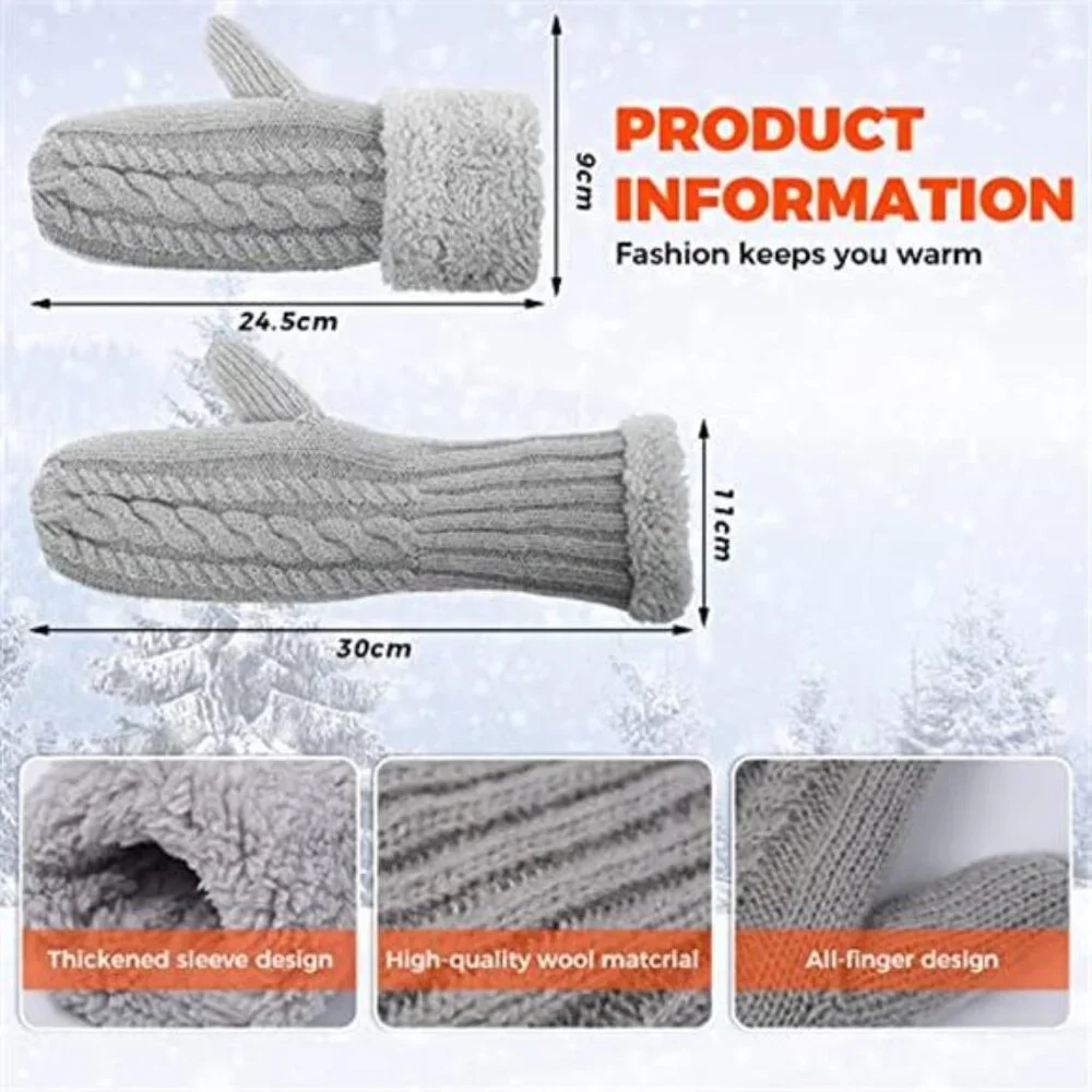Women's Winter Warm Mittens Cozy Thick Knitted Gloves